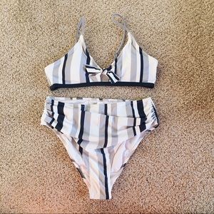 Cupshe neutral striped bikini bathing suit NWT